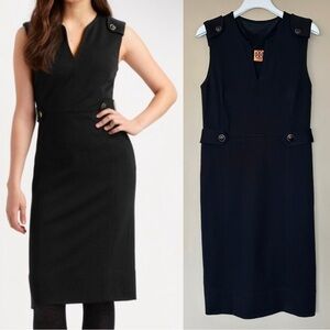 Tory Burch Women L Black Dress Wool Declan Sheath Sleeveless Career Quiet Luxury